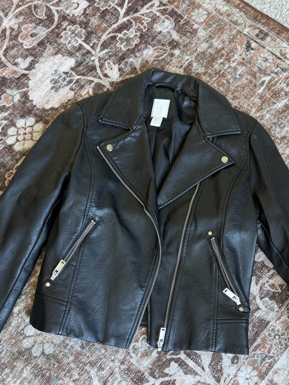 H&M Black Faux Leather Biker Jacket - Classic Moto Style - Picture 2 of 2